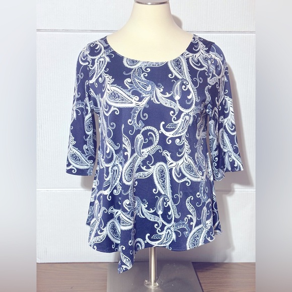 Star Vixen 3X jagged him 27”/31” L. 22” p2p 3/4 length sleeve navy blue/white. - Picture 1 of 7